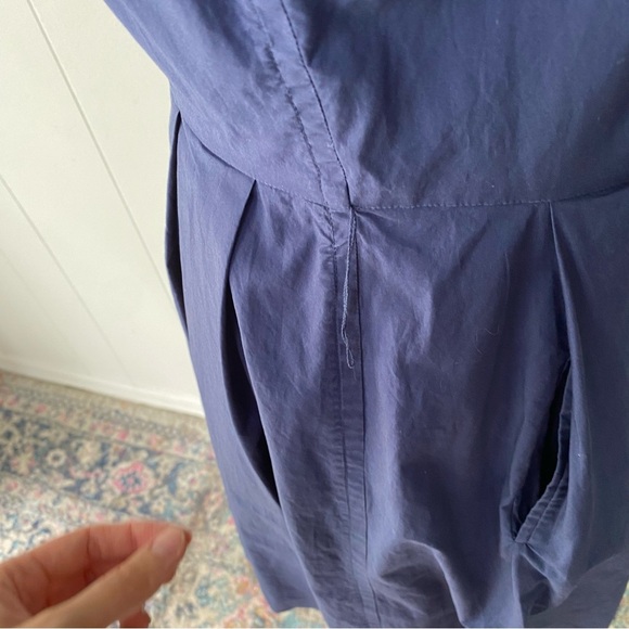 LL Bean Sz 6 Navy Blue Cotton Poplin Midi Sleeveless Pleated Dress Pockets - Picture 5 of 16